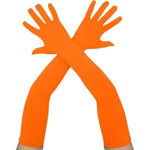 Women's Classic Satin Orange Above Elbow Gloves Stretchy Soft Cosplay Costume
